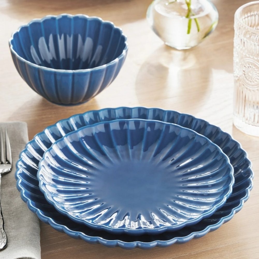 💜 New 3 PIECE Set Pioneer Woman Blue Colette Fluted Set